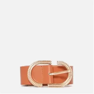 Image of Missguided Gold Look Buckle Belt - Brown