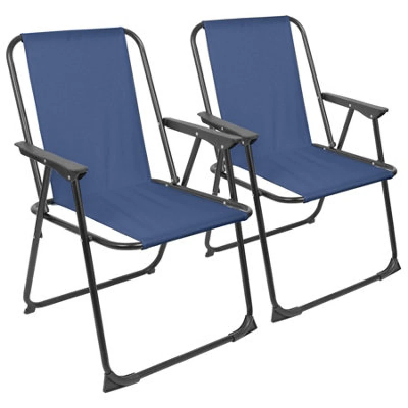Image of Harbour Housewares Folding Metal Beach Chairs - Matt Black/navy - Pack Of 2