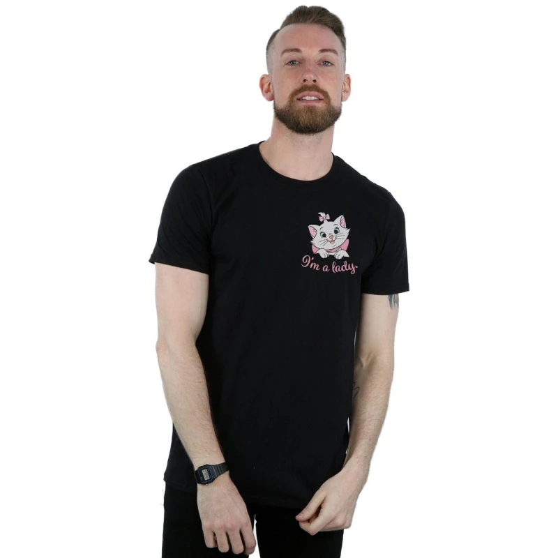 Image of Disney Men Aristocats Marie I'm A Lady Breast Print T-Shirt in Black Size: Small Black S Male 5059114953646