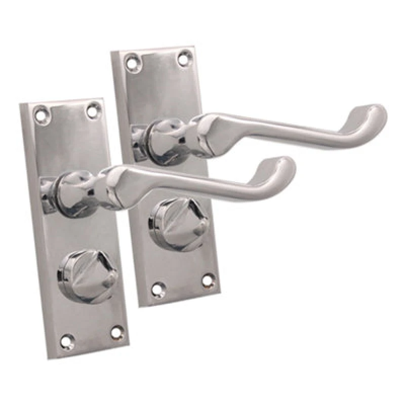 Image of Spira Brass Victorian Scroll Privacy Lever Handle 115mm Polished Chrome