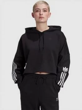 Image of adidas Originals 3D Trefoil Cropped Hoodie - Black/White, Size 18, Women