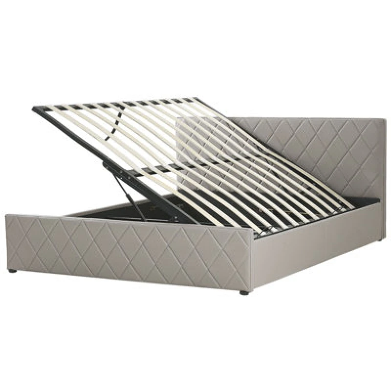 Image of Beliani Ottoman Bed Faux Leather Rochefort 180 X 200 Cm (Eu Super King) Taupe