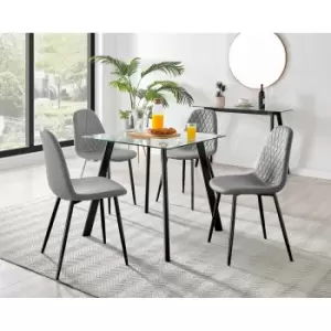 Image of Furniture Box Seattle Glass and Black Leg Square Dining Table & 4 Grey Corona Black Leg Chairs