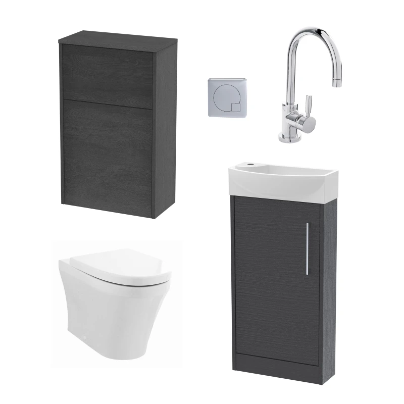 Image of Balterley Cloakroom Right Hand Vanity WC Unit Toilet and Tap Graphite 440mm Grey unisex