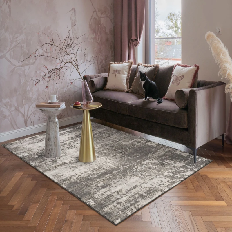 Image of Mayfair Living Room Area Rug Metallic Sheen Contemporary Modern Abstract Design - Grey 160Cm X 230Cm