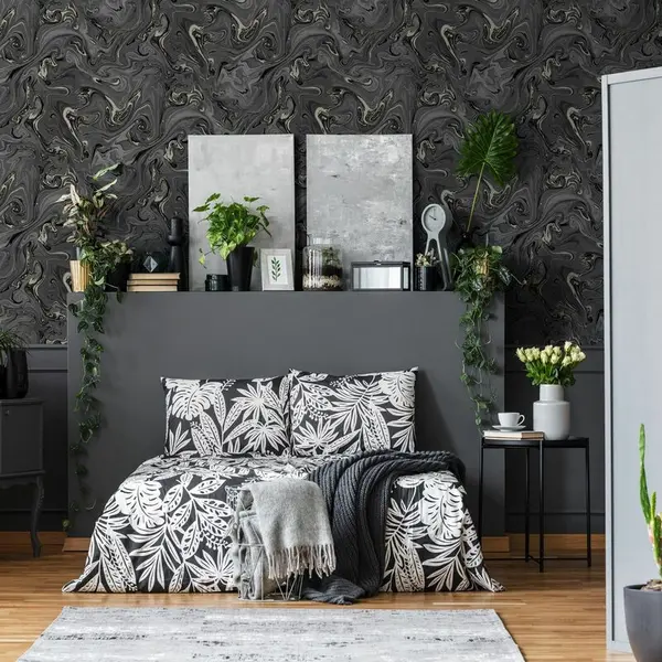 Image of Liquid Black/CopperTextured Wallpaper - Black - Fresco