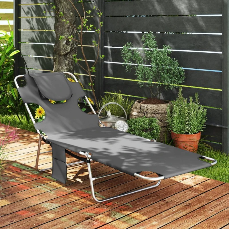 Image of Outsunny Foldable Sun Lounger 5 Level Adjustable Reclining Chair Dark Grey 84B-867V00CG