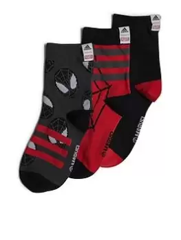 Image of Boys, adidas Spiderman 3 Pack Socks - Black, Size L