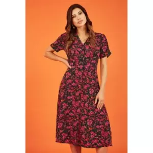 Image of Mela London Pink Ditsy Floral Midi Shirt Dress - Pink