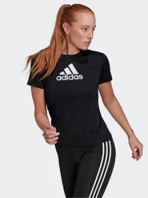 Image of adidas Primeblue Designed 2 Move Logo Sport T-Shirt, White/Black, Size L, Women