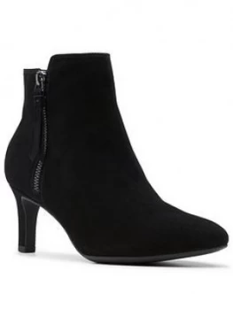 Image of Clarks Calla Blossom Ankle Boot, Black Suede, Size 5, Women