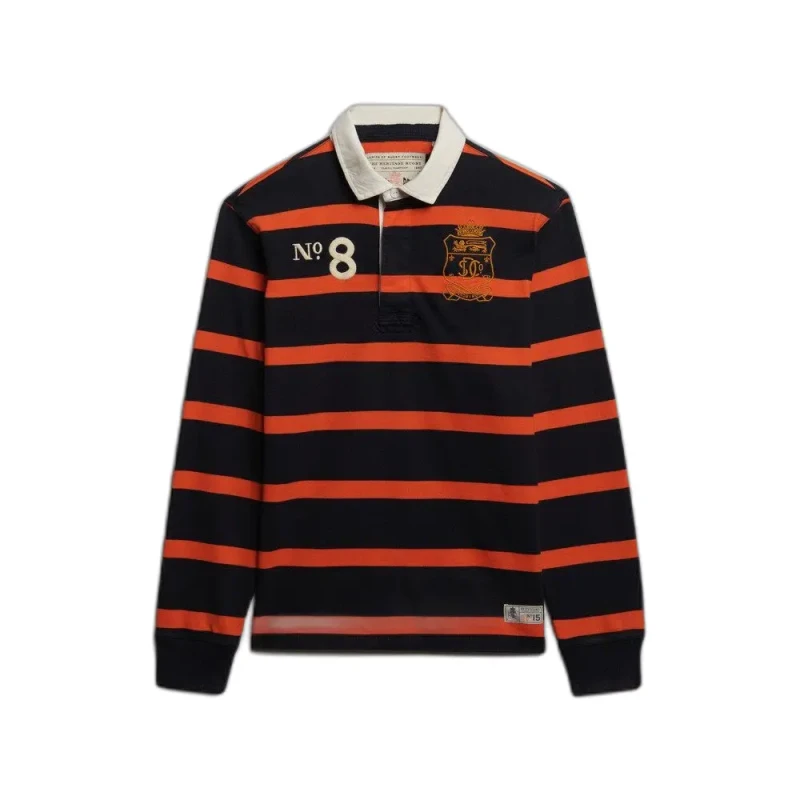 Image of Superdry Long sleeve striped double emblem polo Superdry Rugby Bleu Male L M1110483A-UTC
