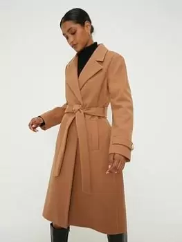Image of Dorothy Perkins Longline Belted Coat - Camel, Beige, Size L, Women