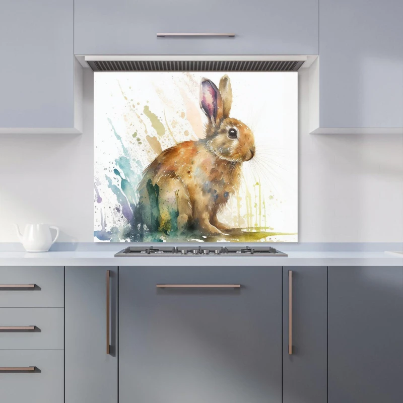 Image of Warren Reed - Designer Rabbit Splash Watercolour Kitchen Splashback in Brown Size: 600mm x 600mm Brown Unisex 600mm x 600mm