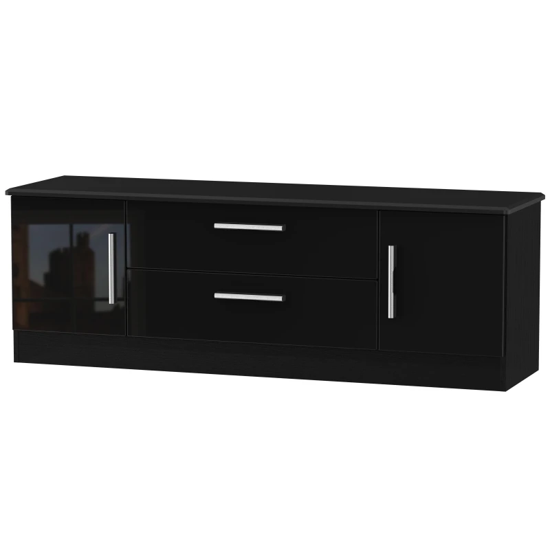 Image of Harrow 2 Door 2 Drawer Superwide TV Unit In Black Gloss (Ready Assembled)
