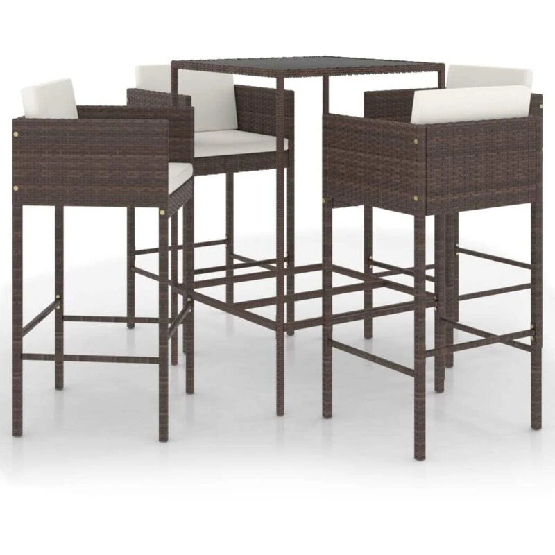 Image of VIDAXL 5 Piece Garden Bar Set with Cushions Poly Rattan Brown Vidaxl 8720286833421