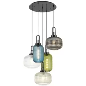 Image of Luminosa Yorktown 2.5m Round Ceiling Pendant 5 Light E27 With Various Glasses, Black Chrome