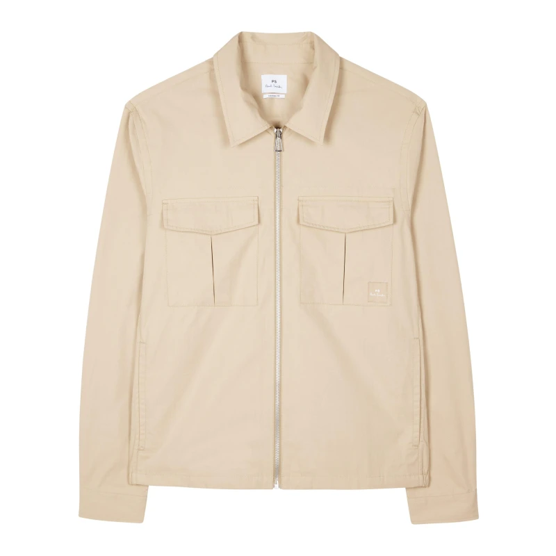 Image of Paul Smith Mens Cotton Zip Long Sleeve Overshirt Beige 61 male L