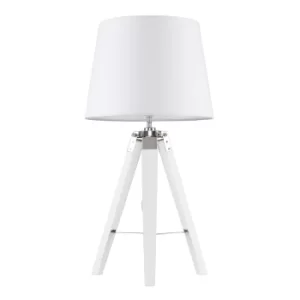 Image of Clipper White and Chrome Tripod Table Lamp with White Aspen Shade