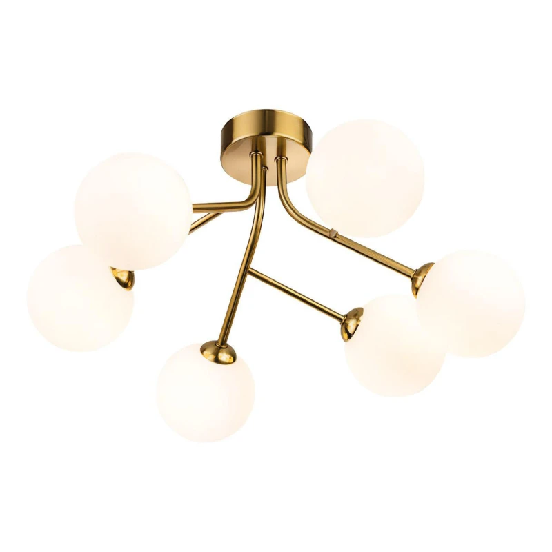 Image of Firstlight Groves 6-Light Semi-Flush Ceiling Light Opal in Brushed Brass