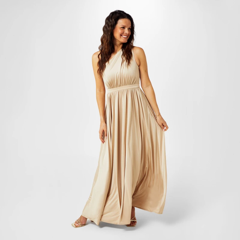 Image of Biba Biba One Shoulder Maxi Dress - Neutral Neutral 8