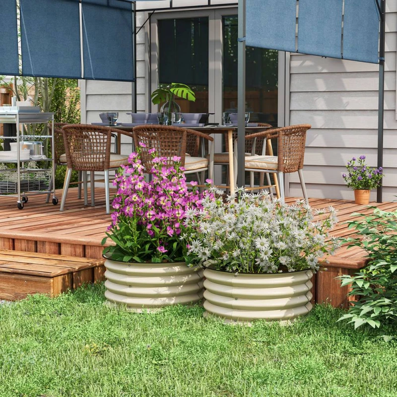 Image of OUTSUNNY Set of 2 Raised Garden Bed with Safety Edging, Cream White Cream Unisex