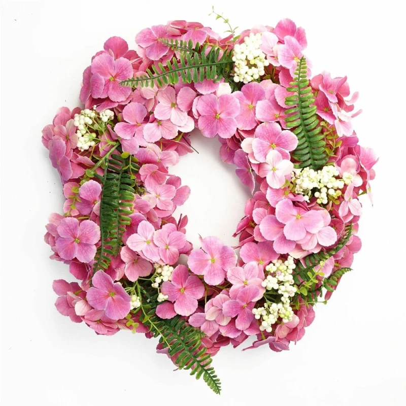 Image of Leaf 40cm Artificial Pink Floral Blossom Wreath Green unisex