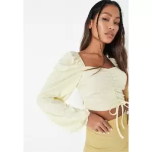 Image of Missguided Rib Ruched Blouson Milkmaid - Beige