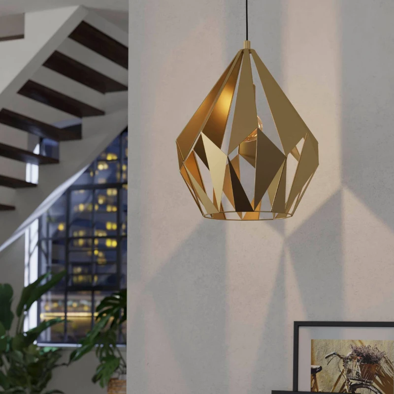 Image of EGLO Eglo Single Pendant Light E27 Gold CARLTON Gold One Size Unisex 9002759438142