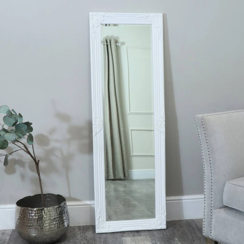 Image of Melody Maison Tall / Long White Ornate Wall / Leaner Mirror 47cm X 142cm White