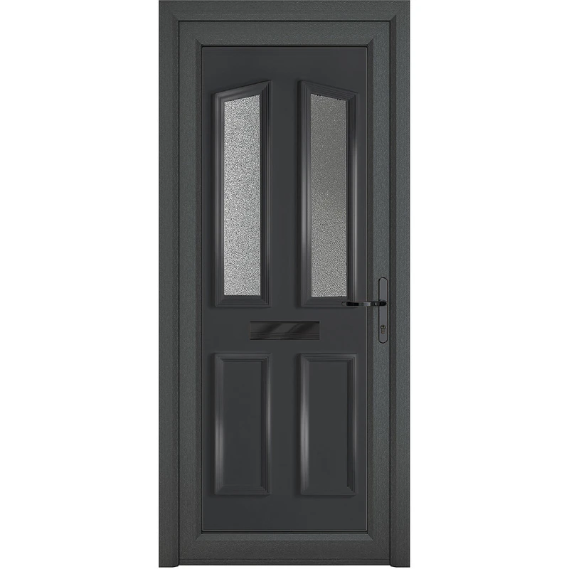 Image of Crystal Upvc Front Door 4 Panel 2 Glass Kensington Grey/White Left Hand 920 X 2090Mm Obscure Glass, Grey RD1LHKEN92209