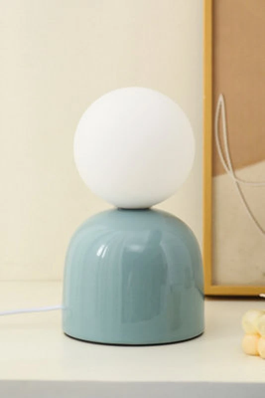 Image of K Living Small Ceramic Table Lamp In Blue With An Opaque Glass Head