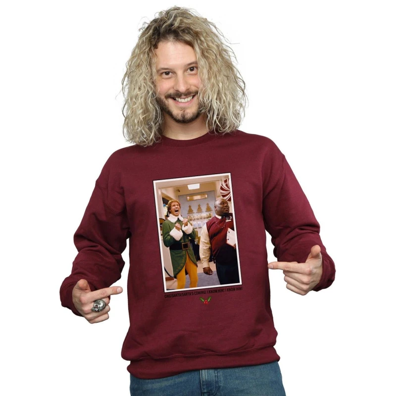 Image of Elf Elf Men OMG Santa Photo Sweatshirt in Burgundy Size: Small Burgundy S Male 5057981621026
