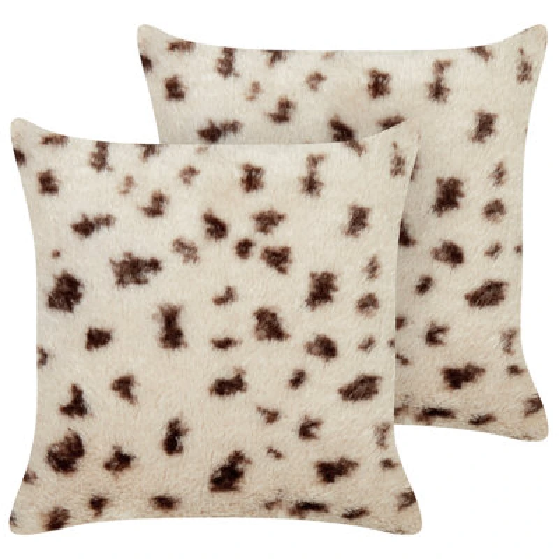 Image of Beliani Set Of 2 Decorative Cushions Kasra Faux Fur 45 X 45cm Light Beige Abstract Pattern