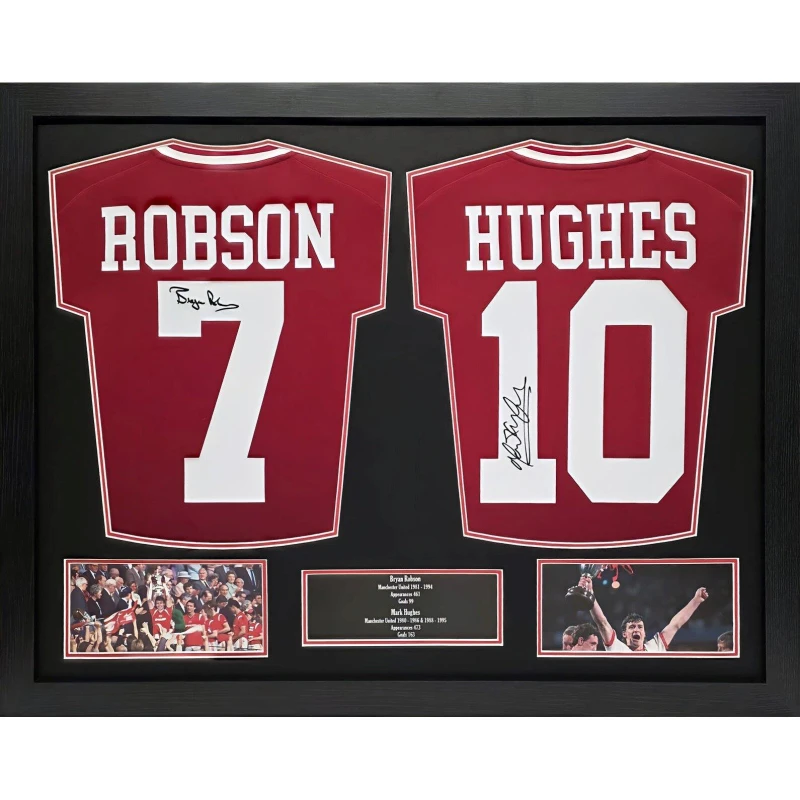 Image of AllStarSignings Ltd Hughes & Robson signed Manchester United shirts Red unisex One Size