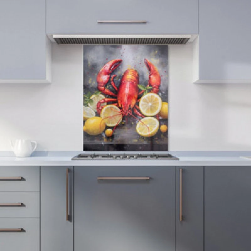 Image of Warren Reed Designer Lobster And Lemons Kitchen Splashback