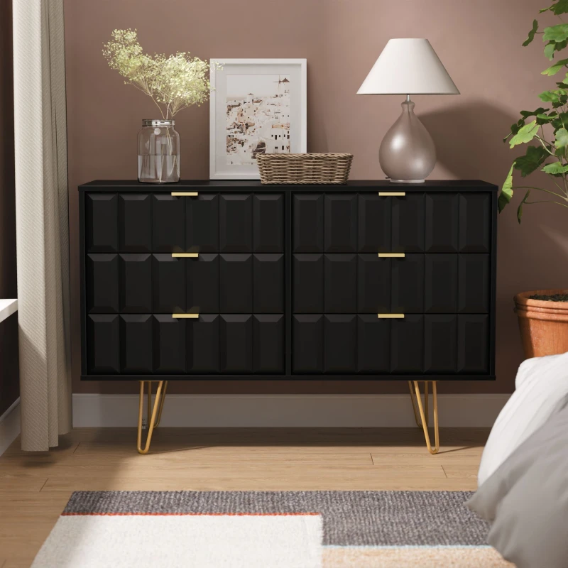 Image of Ready Assembled 2 U Metro 6 Drawer Wide Chest (Ready Assembled) in True Black True Black Unisex