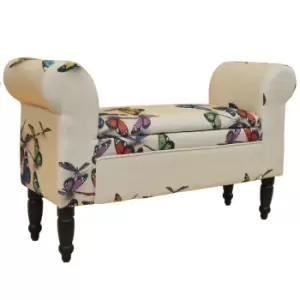 Image of Techstyle Butterfly Storage Ottoman Chaise Pouffe Stool / Wood Legs Cream / Multi