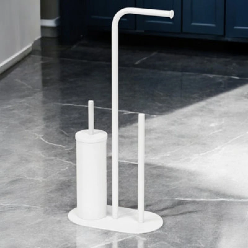 Image of Showerdrape Aspen White 3 in 1 Toilet Roll & Brush Combo, White ASPW3TB