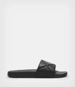 Image of AllSaints Womens Bell Leather Sliders, Black, Size: UK 6/US 9/EU 39