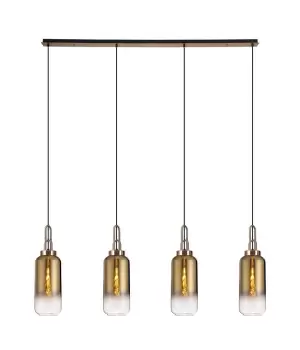 Image of Linear 4 Light Pendant E27 With 16cm Cylinder Glass, Brass Gold, Clear Brass Gold, Matt Black