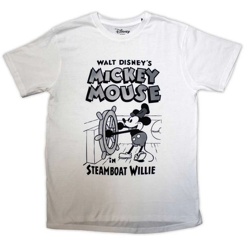 Image of Disney Mickey Mouse Steamboat Willie T Shirt White unisex