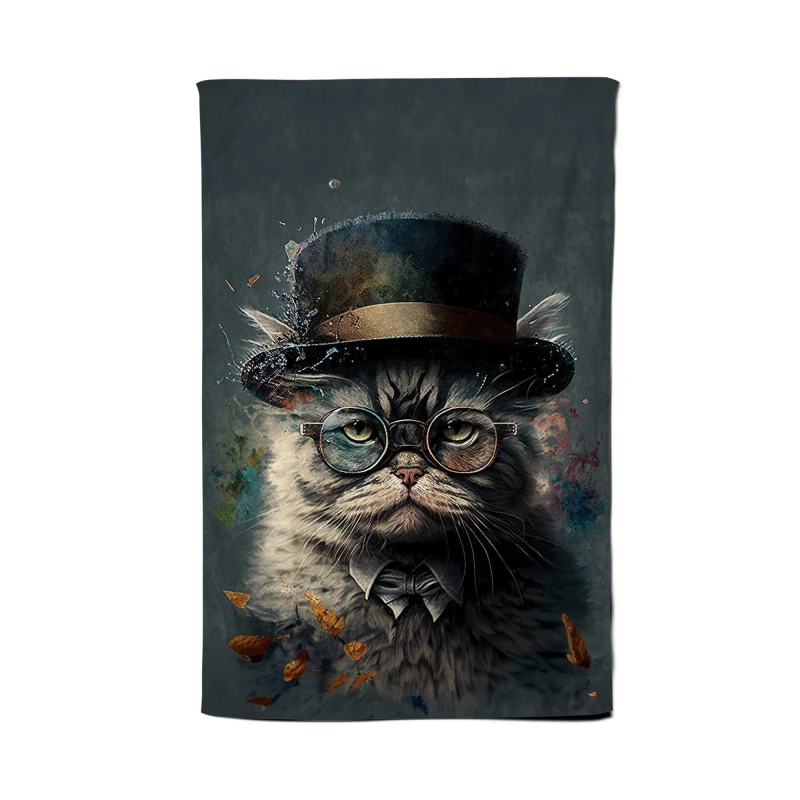 Image of Warren Reed - Designer Selkirk Rex Cat With Glasses Splashart Tea Towel Multicolor Unisex