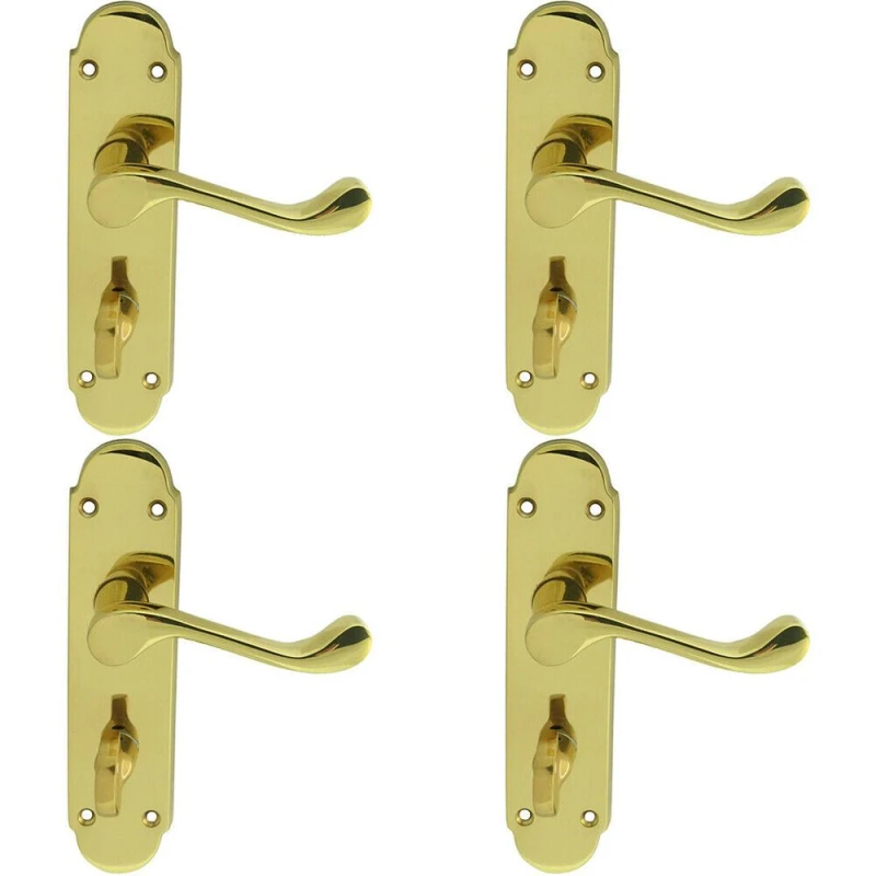 Image of Loops 4x PAIR Victorian Upturned Lever on Bathroom Backplate 170 x 42mm Polished Brass Metallics