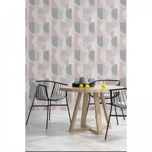 Image of Sublime Blush and Grey Art Deco Geometric Wallpaper