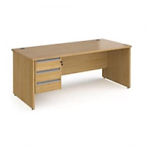 Image of Dams International Straight Desk with Oak Coloured MFC Top and Silver Frame Panel Legs and 3 Lockable Drawer Pedestal Contract 25 1800 x 800 x 725mm