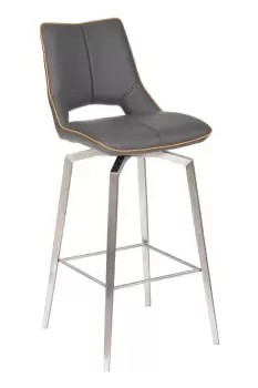 Image of Graphite Grey Faux Leather Designer Swivel Bar Chair