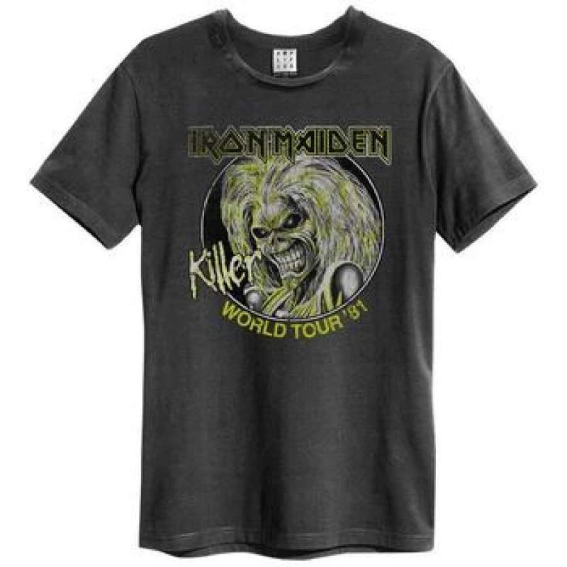 Image of Amplified Amplified Men Killer World Tour '81 Iron Maiden T-Shirt in Charcoal Size: X-Small Charcoal XS Male 5063238002661