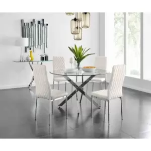 Image of Furniture Box Novara 120Cm Round Dining Table and 4 Cream Velvet Milan Chairs