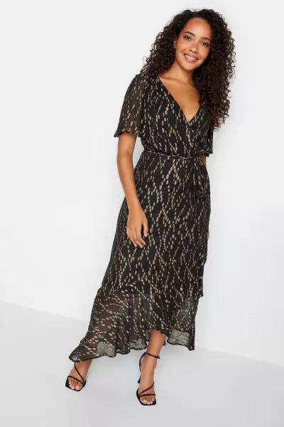 Image of Metallic Ruffle Midi Wrap Dress